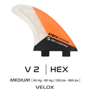 Quillas SCARFINI FINS V2 HEX THRUSTER FUTURES y FCS. Serie VELOX. Talla Medium, desde 60 a 80 Kg  130 a 180 lb.